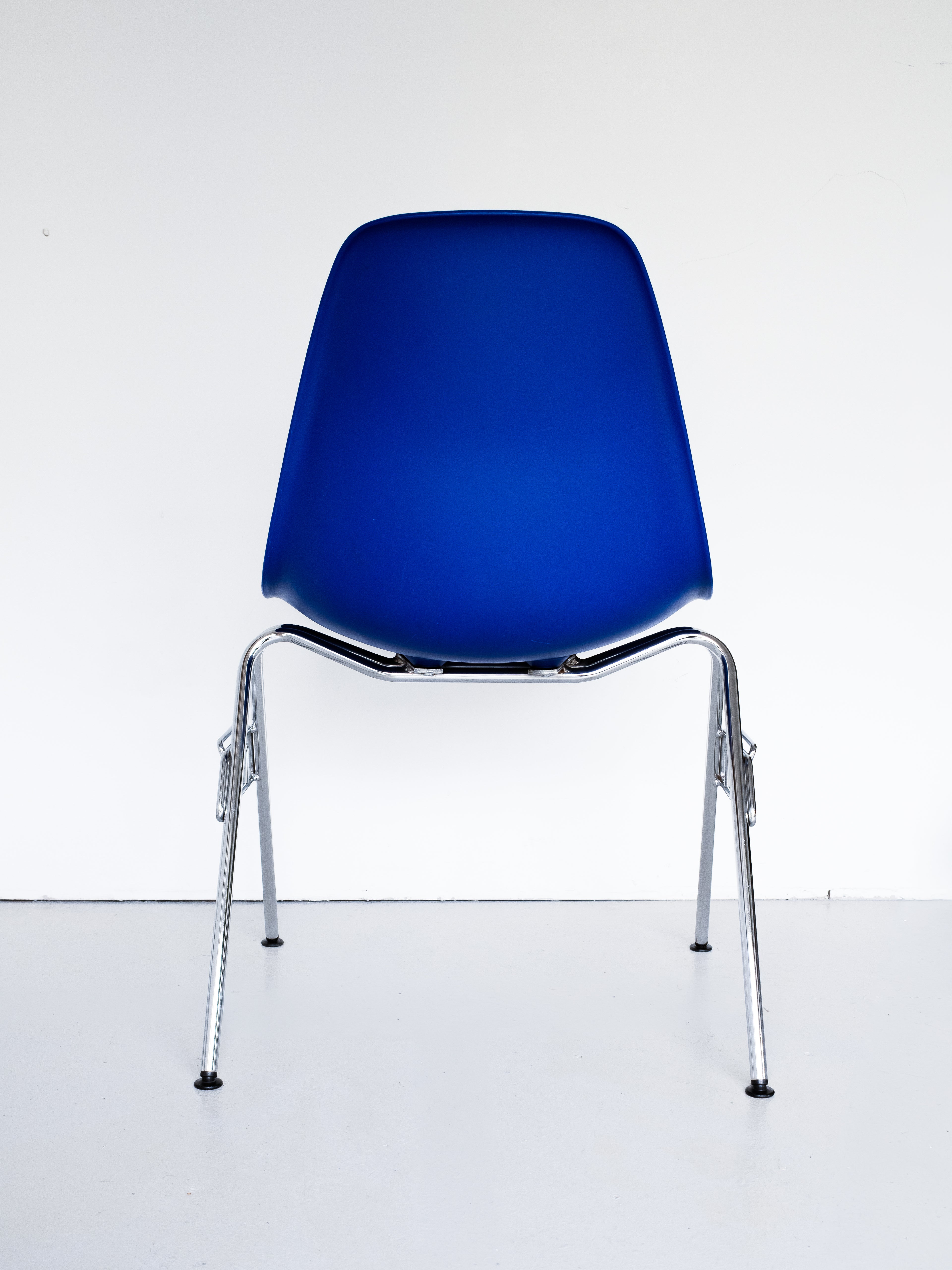 Blue Eames Plastic Side Chair DSS by Charles and Ray Eames for Vitra, back view