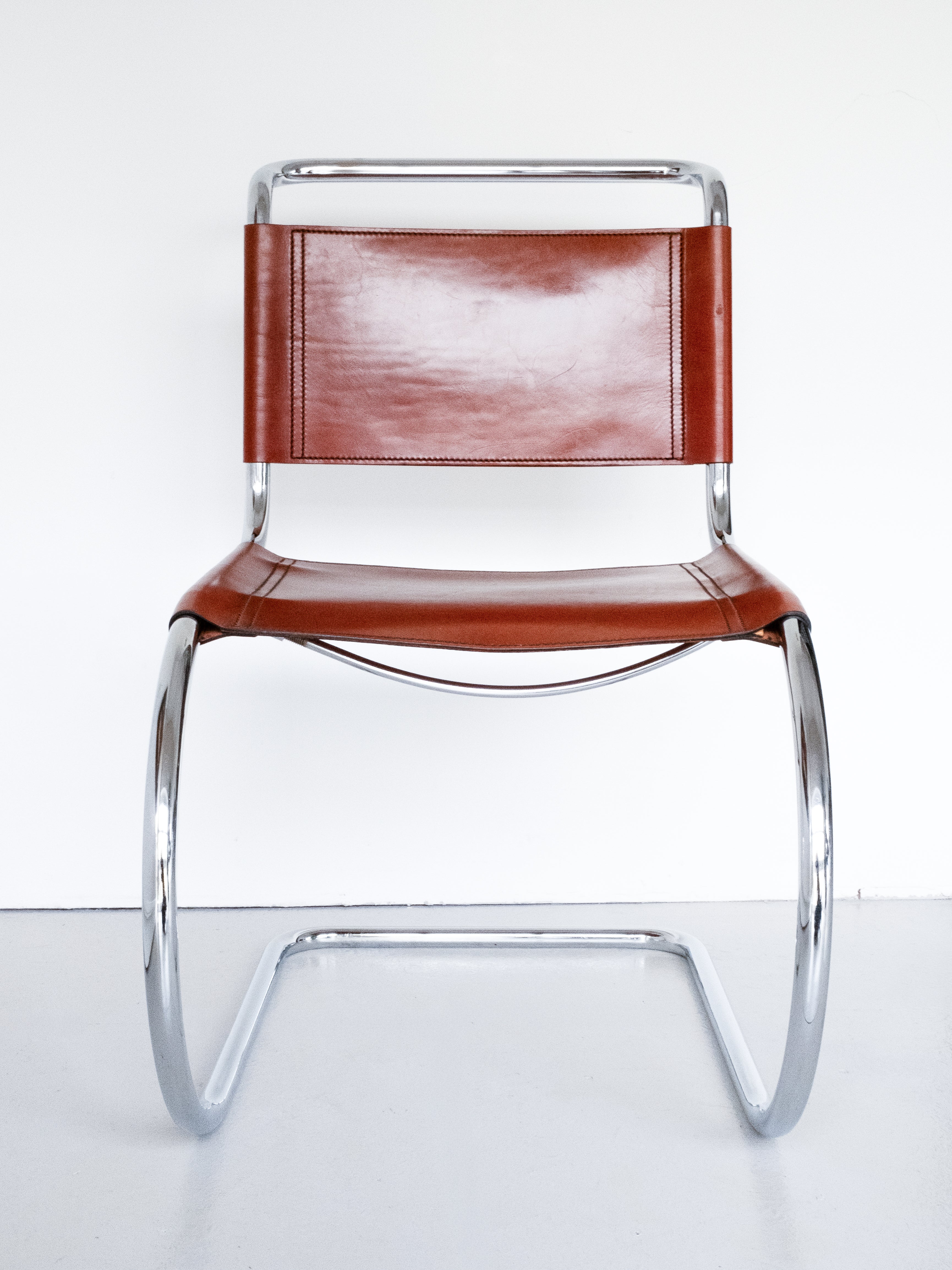 MR10 cantilever chair by Mies van der Rohe for Fasem, chrome tubular frame, front view